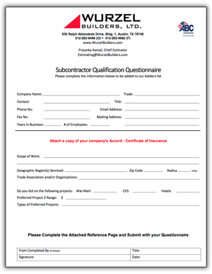 subcontractor qualification questionnaire